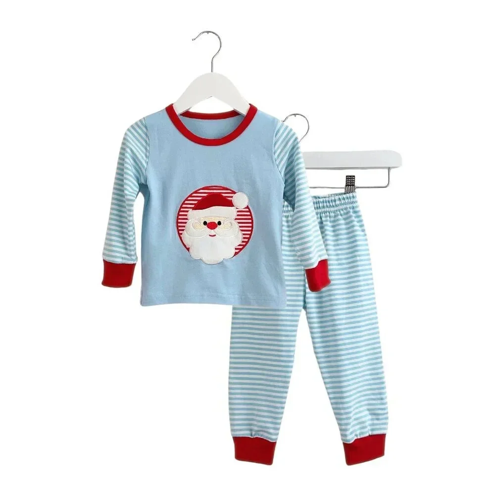 NWT Cute Boys Christmas Pajamas Set Long Sleeve Top & Pants Santa SkyBlue 18-24M